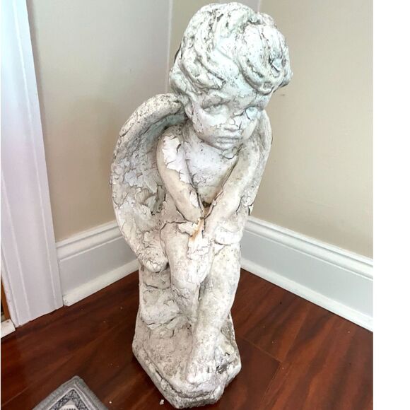 Gorgeous Shabby Cottage white painted antique cement garden angel must see - Picture 2 of 7
